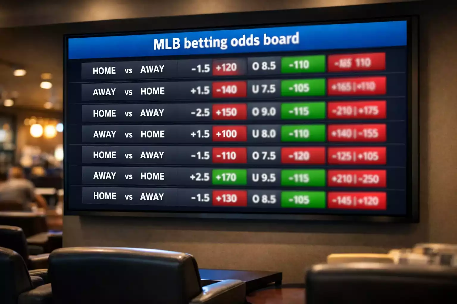 Sportsbook display showing MLB betting odds and moneylines