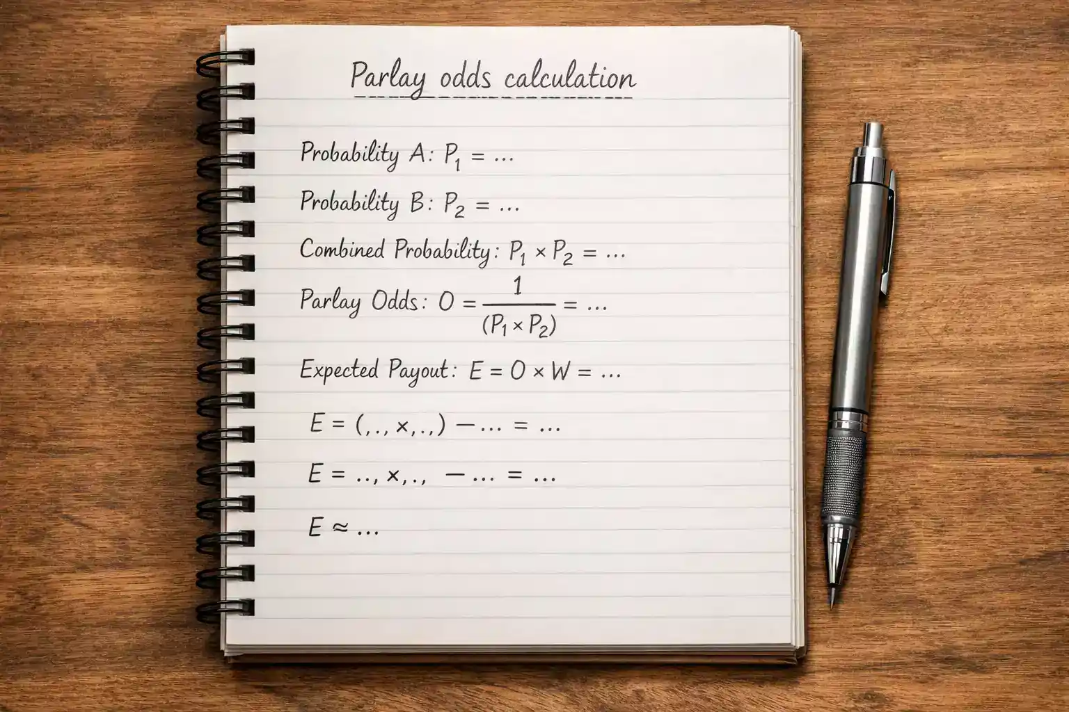 Notepad with mathematical calculations for odds
