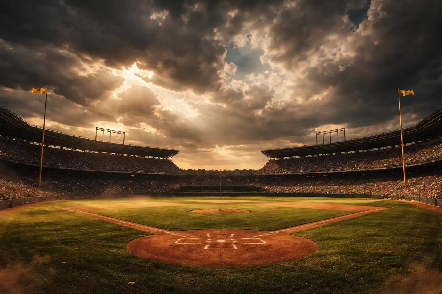 Baseball field with weather conditions affecting gameplay